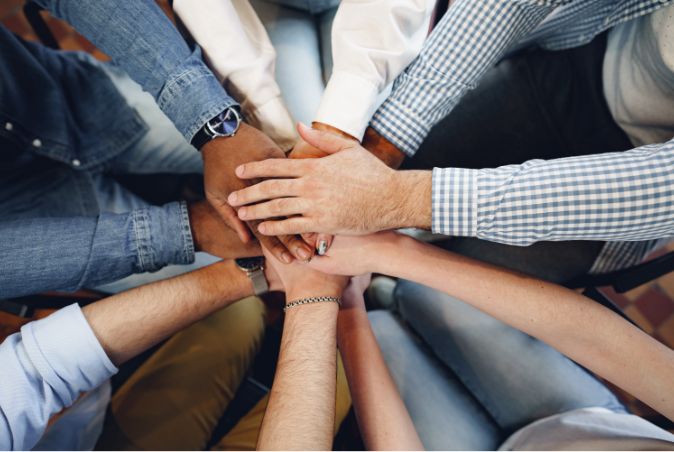 Top view of diverse people hands holding together VPS7 BRA